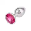 CalExotics - Jewel Small Rose Plug. Niewielki korek analny z różowym kryształkiem, srebrny i gładki plug o opływowym kształcie