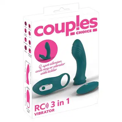 Couples Choice - RC 3in1 Vibrator. Zestaw wibrator do punktu G i ring erekcyjny, możliwość połączenia w cudowny stymulator podwójny, sterowanie za pomocą pilota