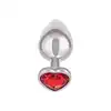 CalExotics - Jewel Large Ruby Heart Plug. Metalowy korek analny z czerwonym serduszkiem w podstawie, wtyczka o zaokrąglonym kształcie