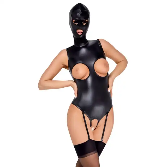 Bad Kitty - Body &amp; Mask L. Ultra eksponujące body w stylu BDSM, otwarte krocze i miseczki w połączeniu z maską na twarz jako ekstrawaganckie połączenie