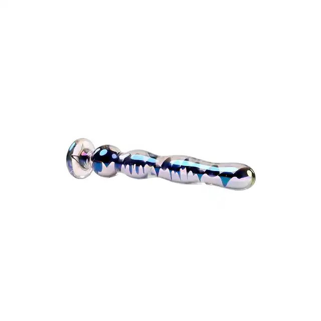 Playboy - Jewels Wand. Eleganckie szklane dildo z wąską końcówką i stopniowanymi koralikami, z kryształowym opalizującym wykończeniem