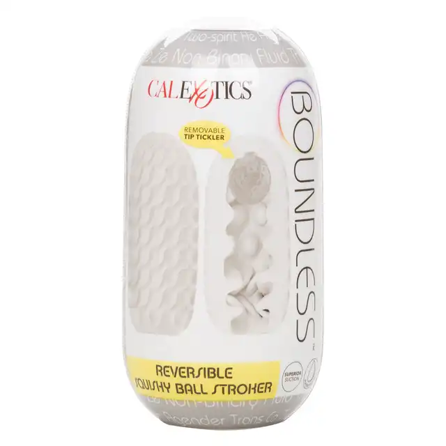CalExotics - Boundless Squishy Ball Stroker Grey. Dwustronny masturbator, odkryj nieskończoną przyjemność w Twoich rękach z dwustronnym designem i wyjmowaną kulką