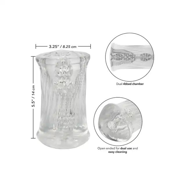 CalExotics - Cyclone Triple Chamber Stroker. Żebrowany masturbator z trzema otworami penetracyjnymi, potrójna intensywność i przyjemność