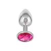 CalExotics - Jewel Small Rose Plug. Niewielki korek analny z różowym kryształkiem, srebrny i gładki plug o opływowym kształcie