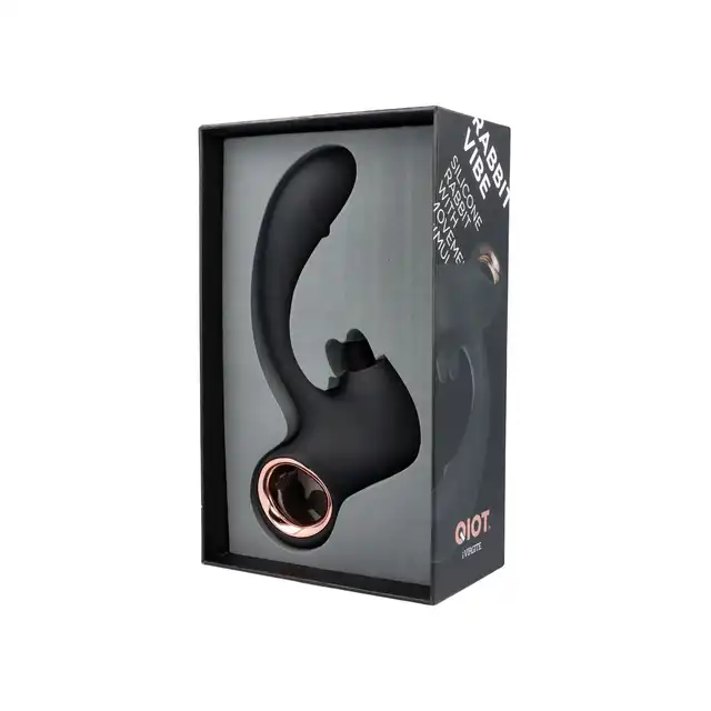 Qiot - Rabbit Vibe Ring. Podwójny wibrator do punktu G z ruchomym stymulatorem łechtaczki, dwa intensywne i niezależne silniki, uchwyt w kształcie pierścienia