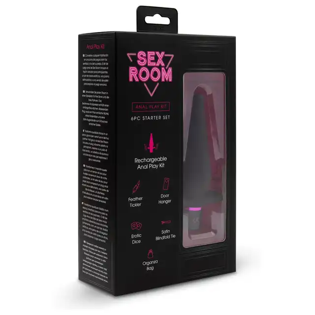 Sex Room - Anal Play Kit. 6-częściowy zestaw do zabaw analnych z czarnym plugiem wibrującym. Nowe spektrum wrażeń 