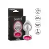 CalExotics - Jewel Large Rose Plug. Metalowy korek analny z różowym kryształkiem w podstawie, srebrny i gładki plug o opływowym kształcie