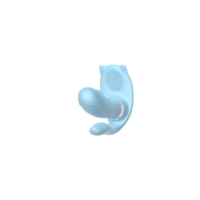 B-Series - Cat Triple Wearable Vibrator. Potrójny jasnoniebieski wibrator do stymulacji waginalnej, łechtaczkowej i analnej. Potrójna zabawa, potrójny orgazm. 