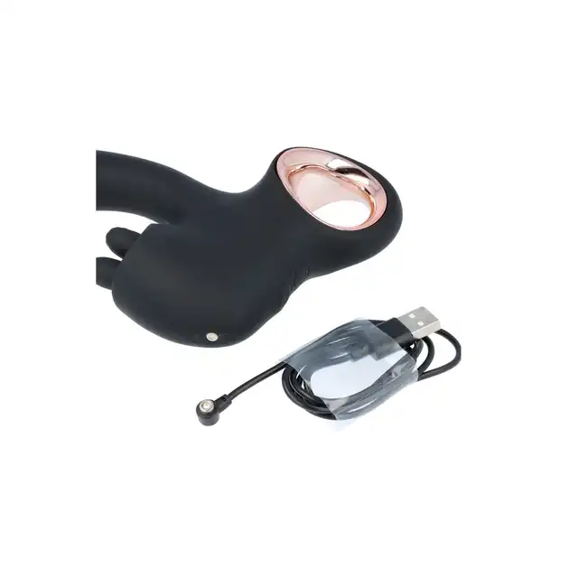 Qiot - Rabbit Vibe Ring. Podwójny wibrator do punktu G z ruchomym stymulatorem łechtaczki, dwa intensywne i niezależne silniki, uchwyt w kształcie pierścienia