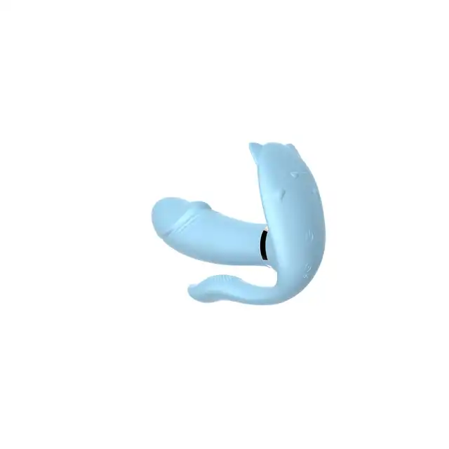 B-Series - Cat Triple Wearable Vibrator. Potrójny jasnoniebieski wibrator do stymulacji waginalnej, łechtaczkowej i analnej. Potrójna zabawa, potrójny orgazm. 