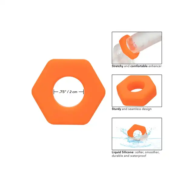 Calexotics - Alpha Prolong Sexagon Ring - pomarańczowy ring na penisa, który poprawi Twoja erekcję!