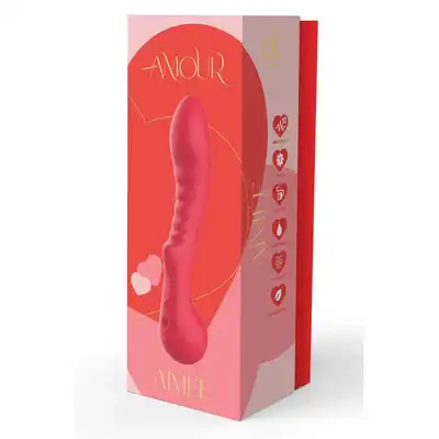 Amour – Flexible G-Spot Vibrator Aimee. Malinowy, profilowany wibrator do stymulacji punktu G z  żebrowaniem