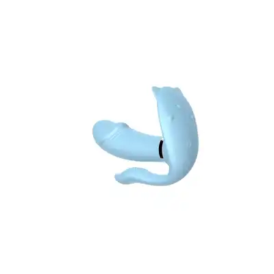 B-Series - Cat Triple Wearable Vibrator. Potrójny jasnoniebieski wibrator do stymulacji waginalnej, łechtaczkowej i analnej. Potrójna zabawa, potrójny orgazm. 