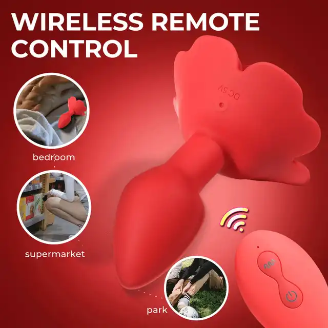 B-Series - Rose Rotating Butt Plug. Wibrujący i rotacyjny korek analny o pięknym kształcie czerwonej róży. Doskonały prezent