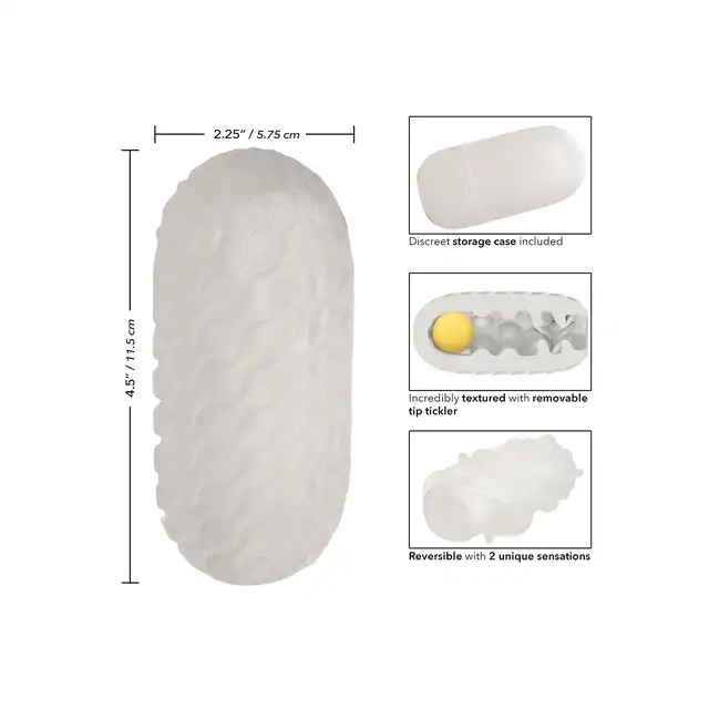 CalExotics - Boundless Squishy Ball Stroker Yellow. Masturbator z dwoma strukturami stymulacyjnymi, eksploruj nieograniczoną rozkosz z dwustronną strukturą i wyjmowaną kulką