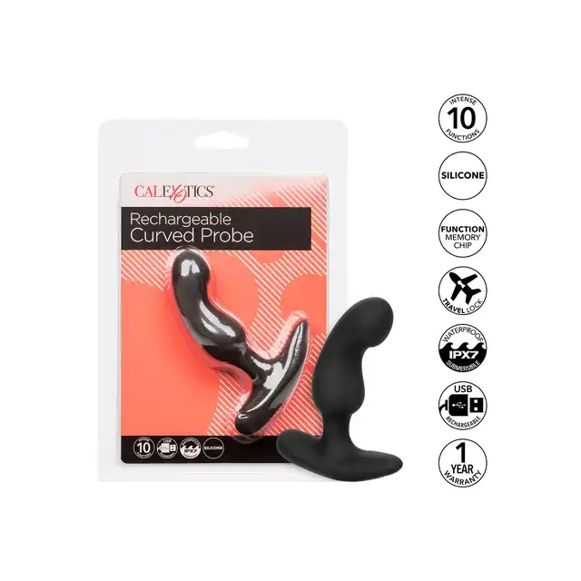 CalExotics - Rechargeable Curved Probe. Wibrujący stymulator prostaty z wyjątkową i ergonomiczną krzywizną, gładki wodoodporny materiał