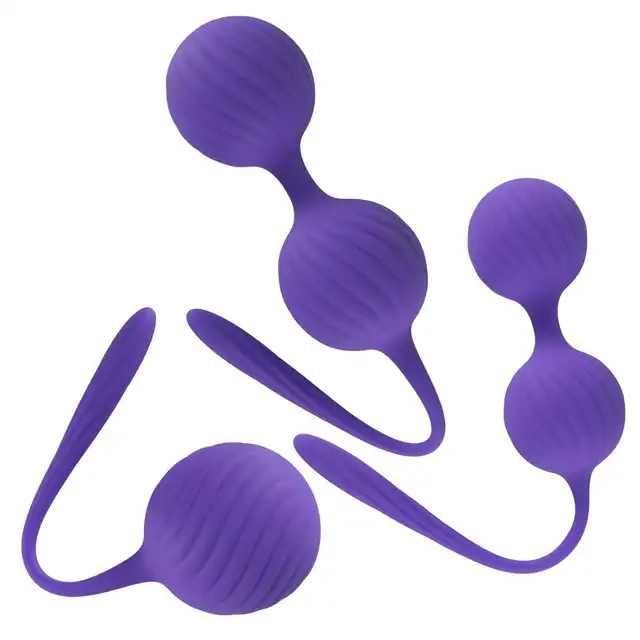 Sweet Smile - 3 Kegel Training Balls Purple. Zestaw progresywny silikonowych kulek gejszy, zróżnicowany rozmiar i waga, genialny trening i stymulacja