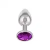 CalExotics - Jewel Small Amethyst Plug. Korek analny o bezszwowej metalowej konstrukcji z fioletowym kryształkiem w podstawie