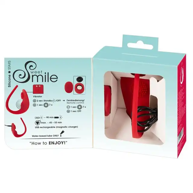 Sweet Smile - RC Slim Panty Vibrator Red. Wibrator bieliźniany, pieści srom, łechtaczkę i odbyt, zapewniając dyskretną przyjemność dzięki 7 trybom wibracji