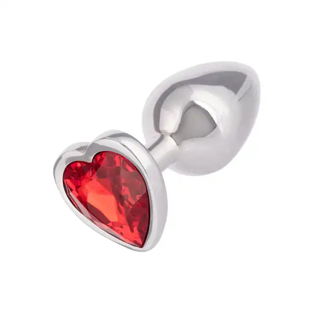 CalExotics - Jewel Small Ruby Heart Plug. Metalowy korek analny z czerwonym serduszkiem w podstawie, wtyczka o zaokrąglonym kształcie