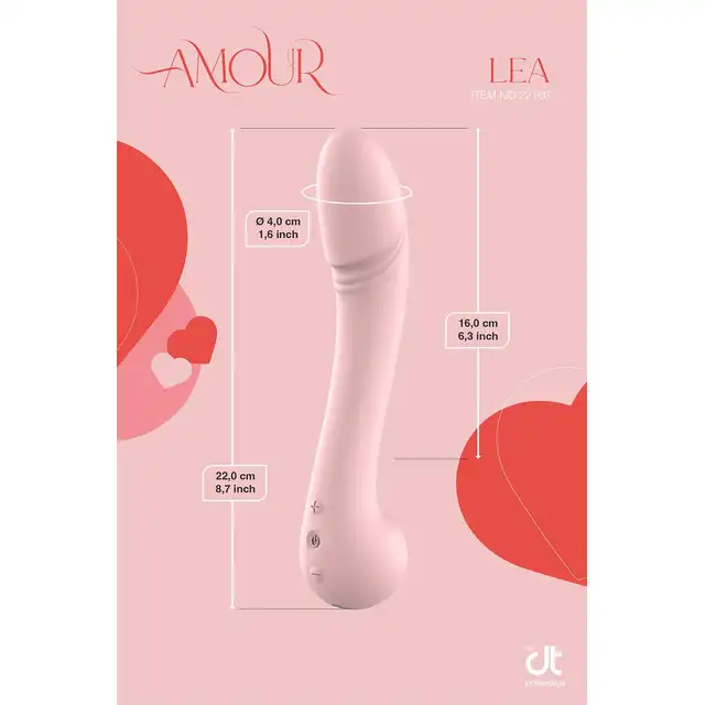 Amour – Flexible Vibrator Lea. Różowy silikonowy wibrator z lekkim wygięciem do subtelnej stymulacji punktu G