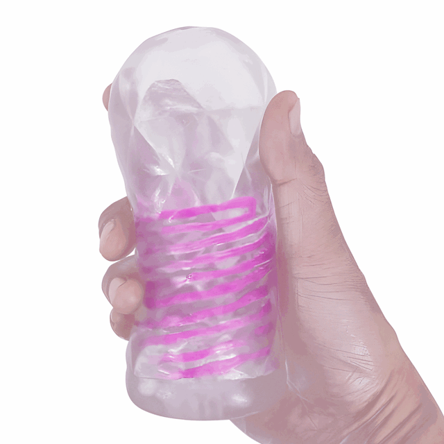 Pretty Love - Transparent Masturbator Pink. Przezroczysty masturbator męski z żebrowaną strukturą i stymulacyjną kulką wewnątrz