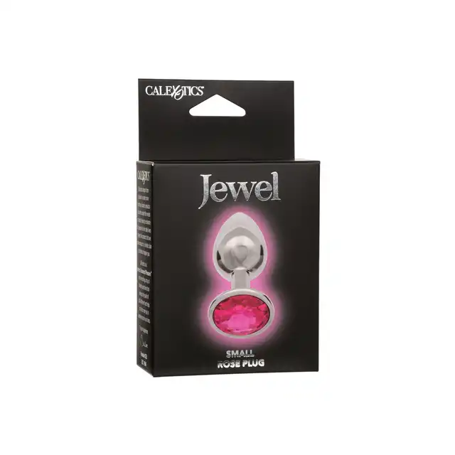 CalExotics - Jewel Small Rose Plug. Niewielki korek analny z różowym kryształkiem, srebrny i gładki plug o opływowym kształcie