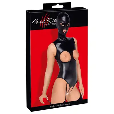 Bad Kitty - Body &amp; Mask L. Ultra eksponujące body w stylu BDSM, otwarte krocze i miseczki w połączeniu z maską na twarz jako ekstrawaganckie połączenie
