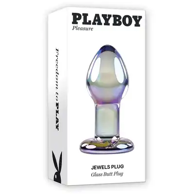 Playboy - Jewels Plug. Szklana wtyczka analna o bulwiastym kształcie i kryształowym, opalizującym wykończeniu materiału