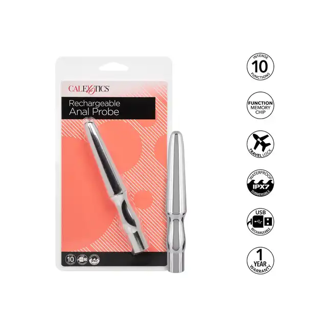 CalExotics - Rechargeable Anal Probe Silver. Smukły wibrator analny o wysokiej intensywności wibracji, satysfakcjonujące doznania