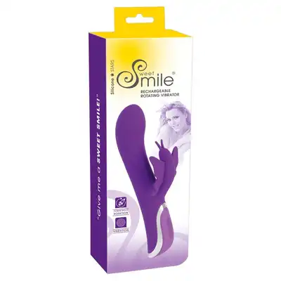 Sweet Smile - Rechargeable Rotating Vibrator. Rotacyjny wibrator ze stymulatorem łechtaczki w kształcie motylka, 10 trybów wibracji i 3 prędkości rotacji