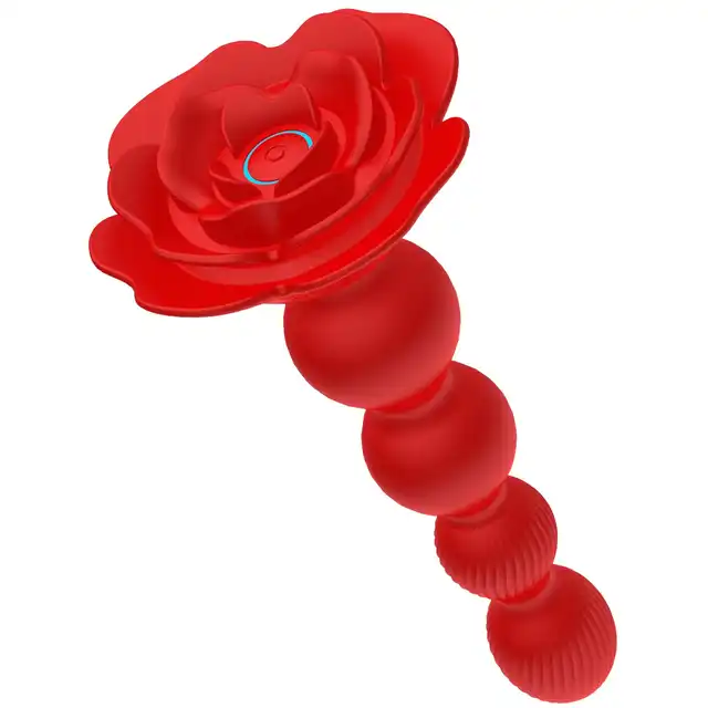 Boys Series - Flower Rose Rotating Anal Beads. Wibrujące koraliki analne na pilota z innowacyjną funkcją obrotową, elegancki design róży