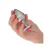 CalExotics - Jewel Large Rose Plug. Metalowy korek analny z różowym kryształkiem w podstawie, srebrny i gładki plug o opływowym kształcie