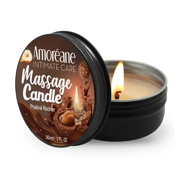 Amoreane - Massage Candle Praline Rocher. Świeca do masażu o otulającym zapachu praliny, baza z oleju sojowego nawilży oraz zregeneruje skórę