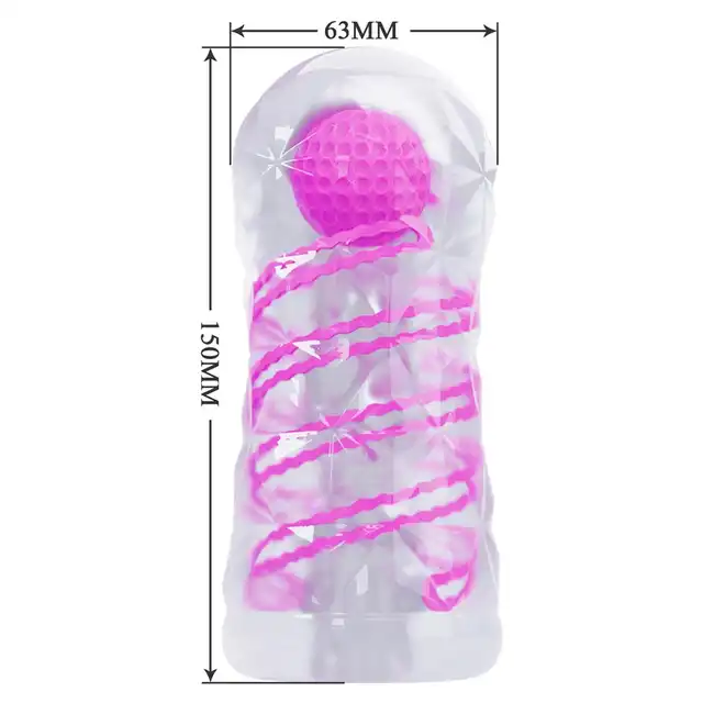 Pretty Love - Transparent Masturbator Pink. Przezroczysty masturbator męski z żebrowaną strukturą i stymulacyjną kulką wewnątrz