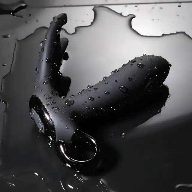 B-Series - Dual Tapping Anal Vibrator USB. Czarny silikonowy masażer prostaty z możliwością stymulacji jąder. Niesamowite doznania