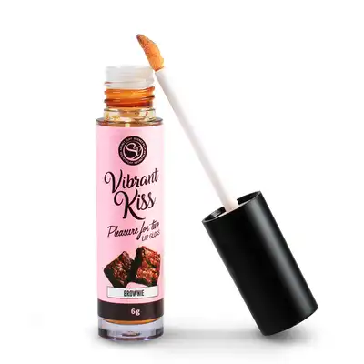 Secret Play - Lip Gloss Vibrant Kiss Brownie. Stymulujący błyszczyk o apetycznym smaku brownie, fale wibracyjne wywołujące mrowienie, pobudza zmysły i zwiększ przyjemność