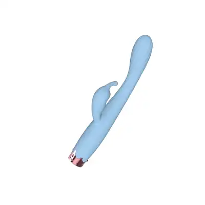Bseries -  Dual Vibrator Light Blue. Smukły wibrator do stymulacji punktu G i łechtaczki, podwójna stymulacja 