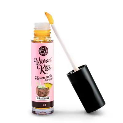 Secret Play - Lip Gloss Vibrant Kiss Pina Colada. Stymulujący błyszczyk o słodkim smaku Pinacolady , fale wibracyjne wywołujące mrowienie, pobudza zmysły i zwiększ przyjemność