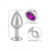 CalExotics - Jewel Large Amethyst Plug. Metalowy korek analny o bezszwowej opływowej konstrukcji z fioletowym kryształkiem w podstawie