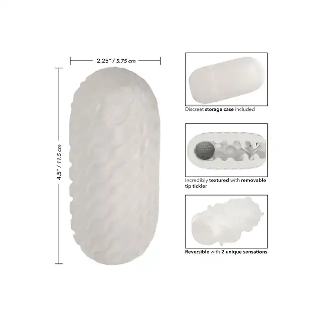 CalExotics - Boundless Squishy Ball Stroker Grey. Dwustronny masturbator, odkryj nieskończoną przyjemność w Twoich rękach z dwustronnym designem i wyjmowaną kulką