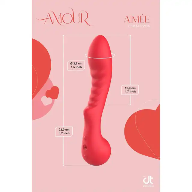 Amour – Flexible G-Spot Vibrator Aimee. Malinowy, profilowany wibrator do stymulacji punktu G z  żebrowaniem