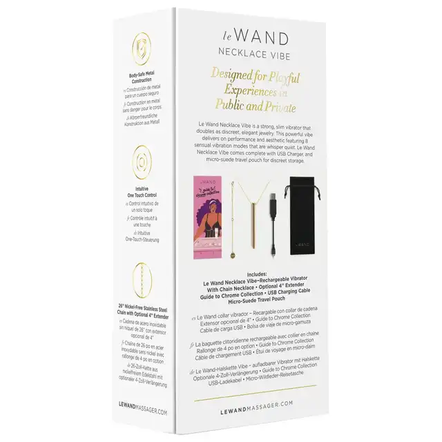 Le Wand - Vibrator Necklace Gold. Elegancki złoty wibrator w formie naszyjnika. Luksusowy naszyjnik z wibratorem o podłużnym kształcie