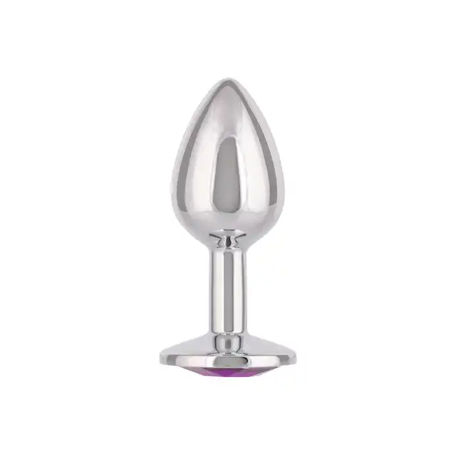 CalExotics - Jewel Small Amethyst Plug. Korek analny o bezszwowej metalowej konstrukcji z fioletowym kryształkiem w podstawie