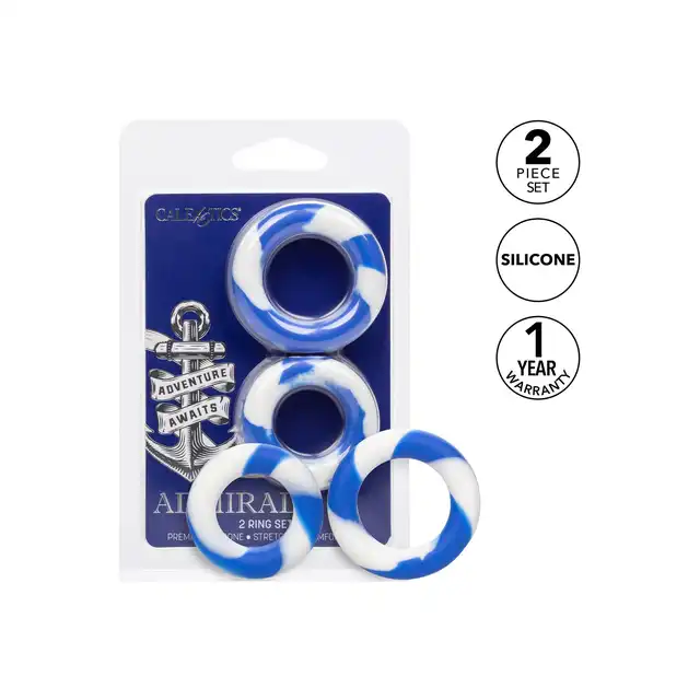 Admiral - 2 Ring Set. Zestaw dwóch silikonowych pierścieni erekcyjnych o różnych średnicach, podwójne wzmocnienie erekcji