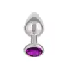 CalExotics - Jewel Large Amethyst Plug. Metalowy korek analny o bezszwowej opływowej konstrukcji z fioletowym kryształkiem w podstawie