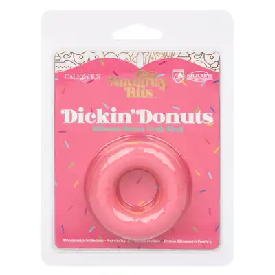 CalExotics - Dickin Donuts Silicone Ring. Pierścień na penisa o kształcie i wzorze donuta, słodkie gadżet wspomagający erekcję 