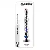 Playboy - Jewels Wand. Eleganckie szklane dildo z wąską końcówką i stopniowanymi koralikami, z kryształowym opalizującym wykończeniem