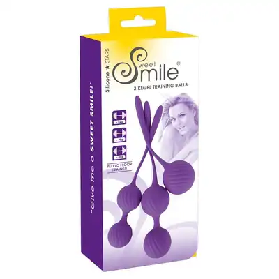 Sweet Smile - 3 Kegel Training Balls Purple. Zestaw progresywny silikonowych kulek gejszy, zróżnicowany rozmiar i waga, genialny trening i stymulacja