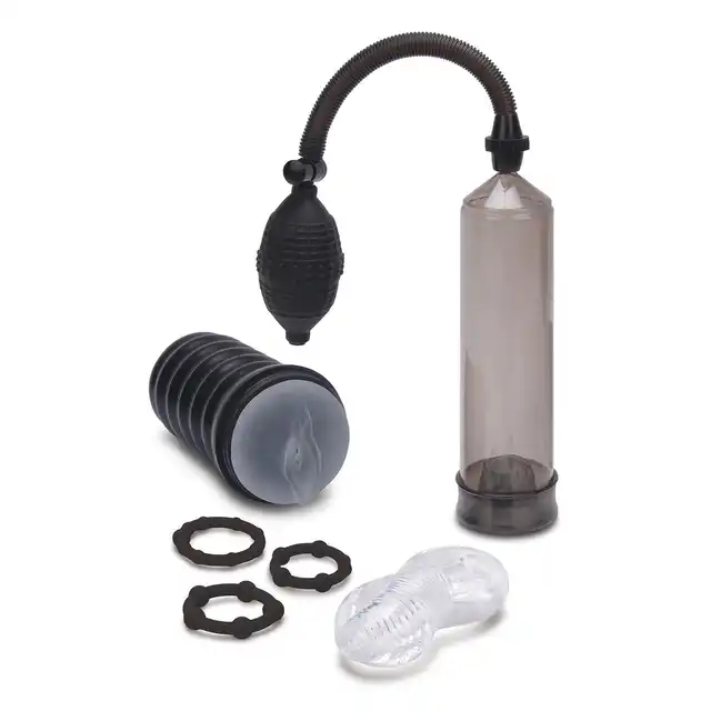 Zolo - 6 Pump &amp; Pleasure Set - zestaw powiększający do penisa! Pompka, ringi, masturbatory!